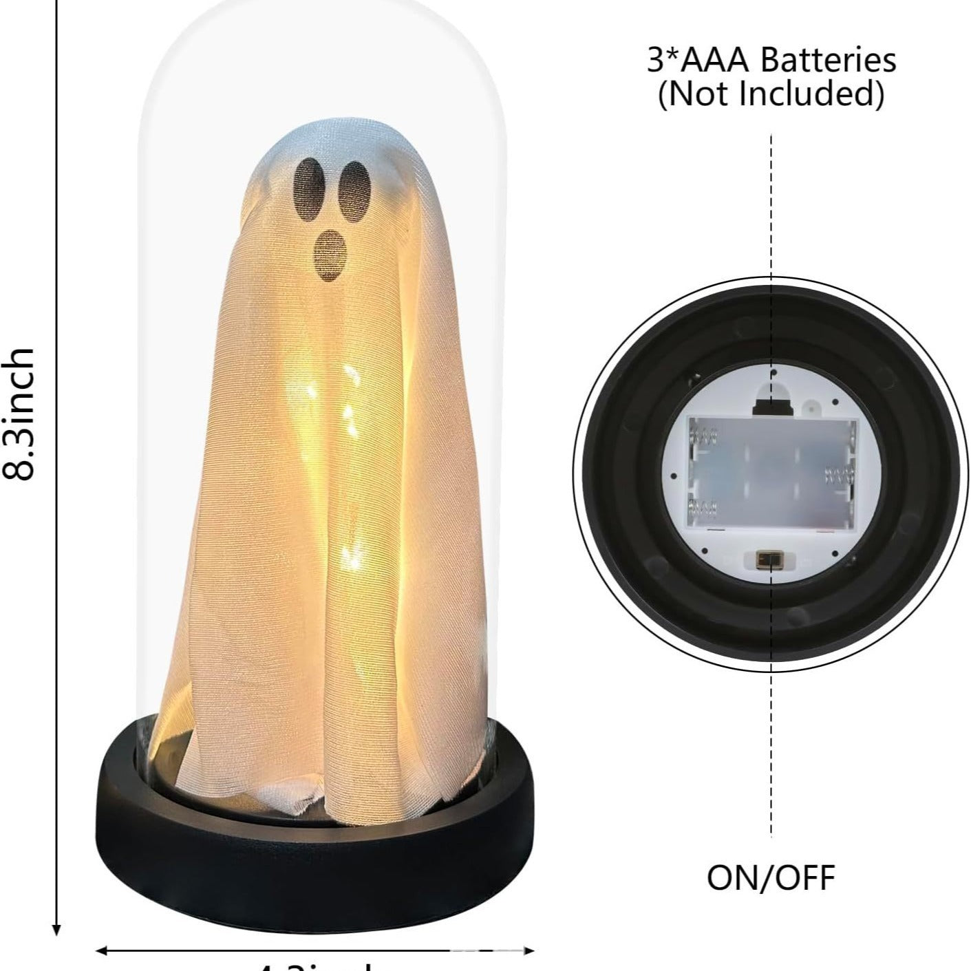 Light Up Ghost In Glass Cloche