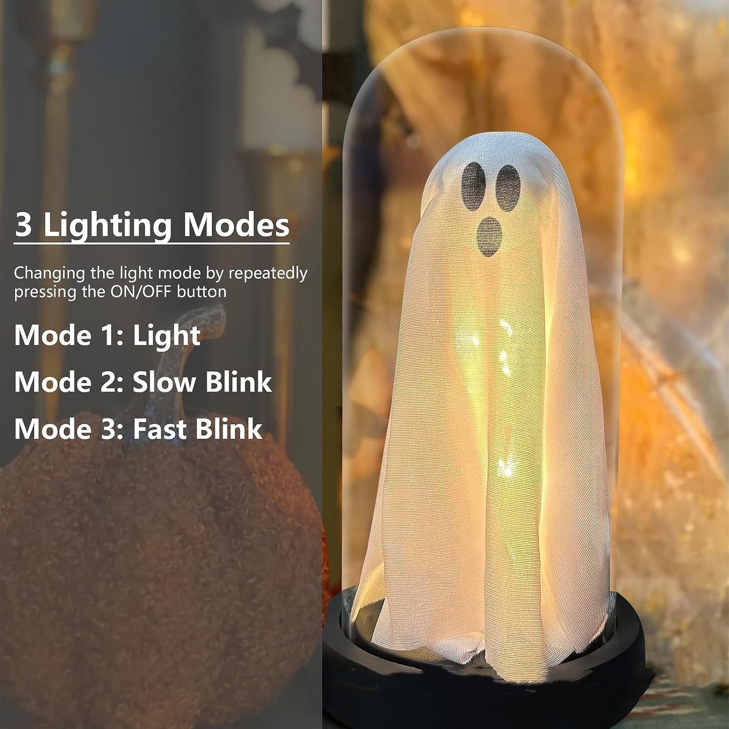 Light Up Ghost In Glass Cloche