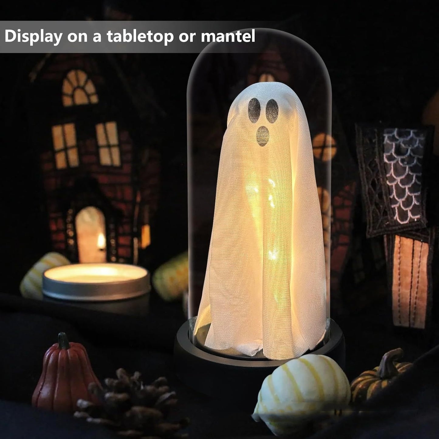 Light Up Ghost In Glass Cloche